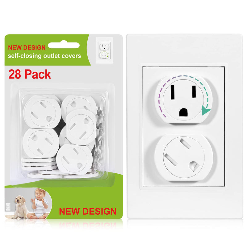 Outlet Covers (28 Pack) Self-Closing Child Proof Socket Covers 3-Prong Swivel Outlet Plug Covers Upgraded Adhesive Installation Comes with Extra Sticker Electrical Outlet Protectors for Baby - NewNest Australia