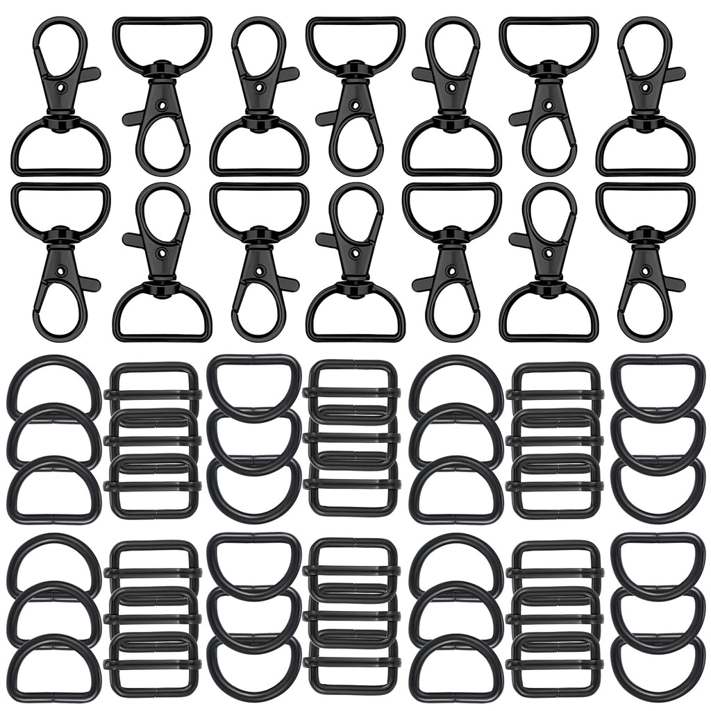 56 Pieces Purse Hardware Keychain Hooks with D Rings Set for Bag Making Lanyard Snap Hooks Metal Swivel Clasps with D Rings and Slide Buckle for Purses Keychain Lanyard Handbags (Black,25 mm) Black 25 mm - NewNest Australia