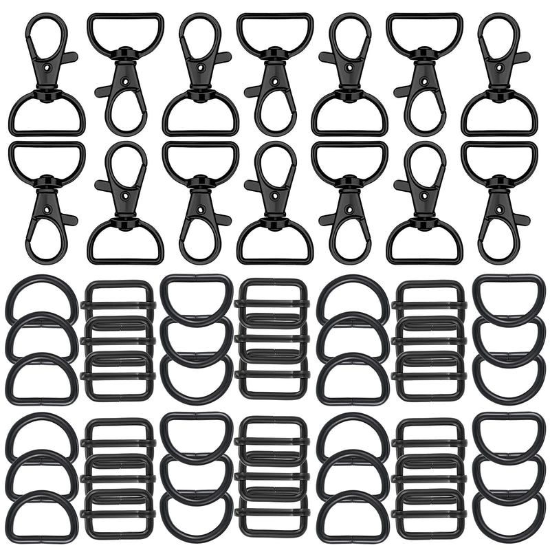 56 Pieces Purse Hardware Keychain Hooks with D Rings Set for Bag Making Lanyard Snap Hooks Metal Swivel Clasps with D Rings and Slide Buckle for Purses Keychain Lanyard Handbags (Black,25 mm) Black 25 mm - NewNest Australia