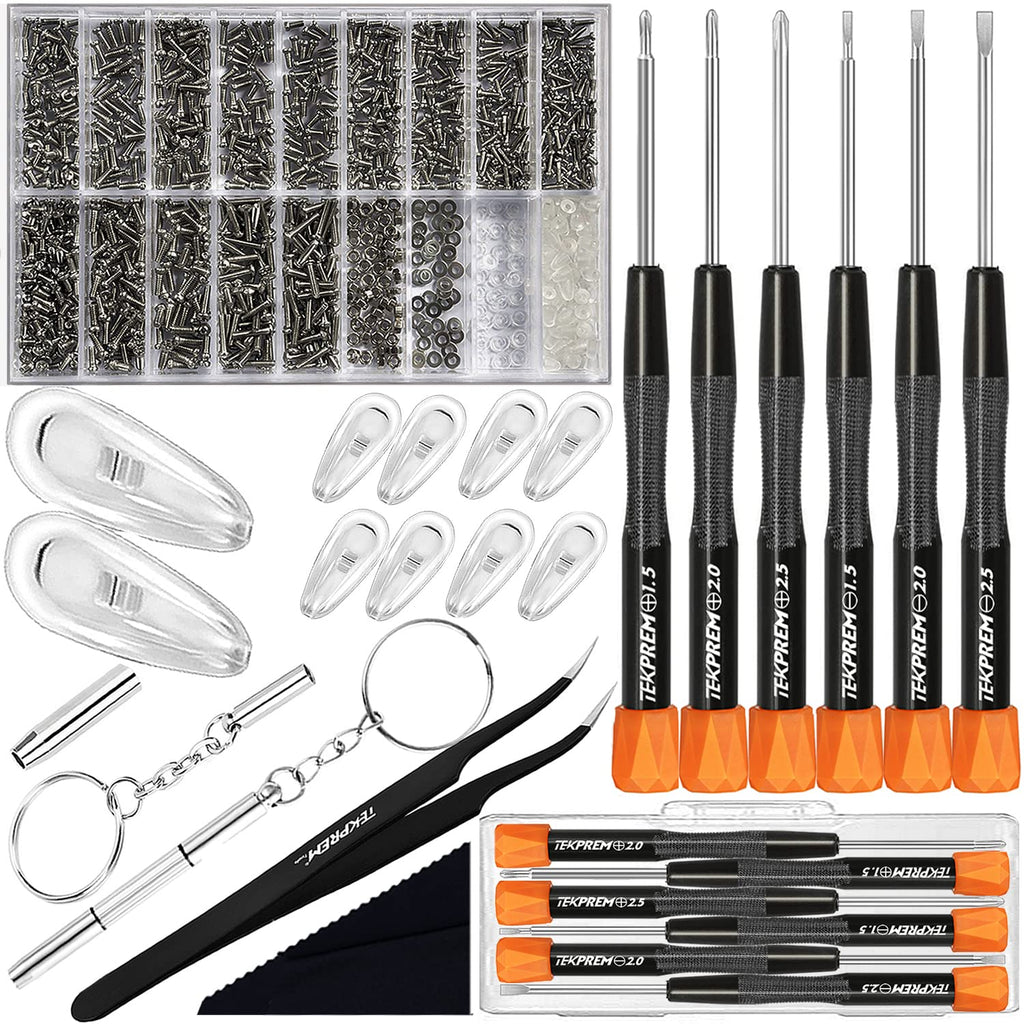 Eyeglass Repair Tools Kit, TEKPREM Glasses Screwdriver Set with Screws, Nose Pads, Phillips & Flathead Screwdrivers,Tweezer,Cleaning Cloth for Eye Glasses,Sunglasses and Nose Piece Replacement - NewNest Australia