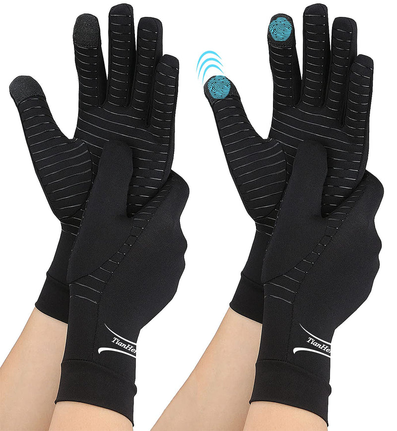 2 Pairs Arthritis Gloves, Copper Compression Full Finger Arthritis Gloves for Men & Women, Touch Screen Hand Gloves for Carpal Tunnel, RSI,Computer Typing & Everyday Support (Black, Small (2 Pairs)) Black Small (2 Pairs) - NewNest Australia