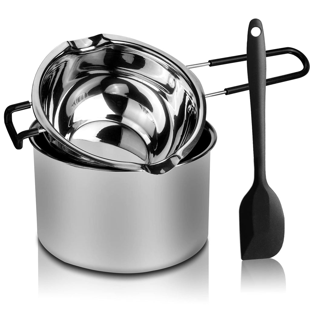 2 Pack Double Boiler Pot Set Stainless Steel Melting Pot with Silicone Spatula for Melting Chocolate, Soap, Wax, Candle Making (600ml and 1600ml) 1600 ML+600ML - NewNest Australia