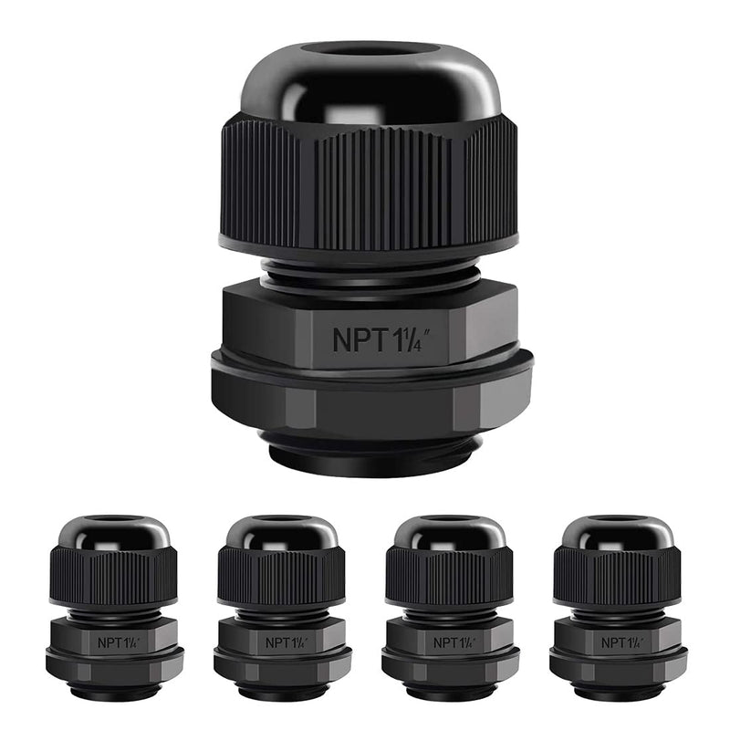 LeMotech 5 Pack NPT 1-1/4" Cable Glands Waterproof Adjustable 24-32mm Cable Connectors Black Nylon Joints with Gaskets 1-1/4inch 5-pack - NewNest Australia