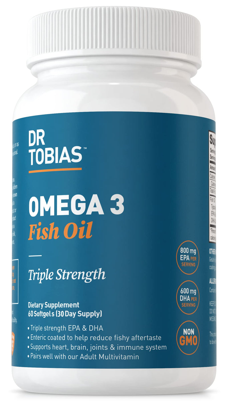 Dr. Tobias Omega 3 Fish Oil – Triple Strength Dietary Nutritional Supplement – Helps Support Brain & Heart Health, Includes EPA & DHA – 2000 mg per Serving, 60 Soft Gel Capsules - NewNest Australia