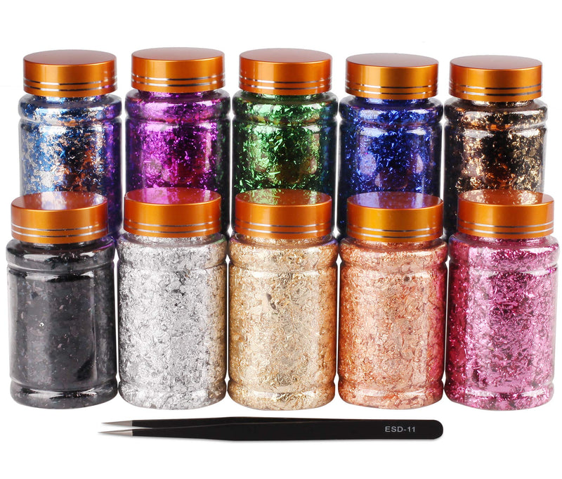 Gold Foil Flakes for Resin, Yibeishu10 Colors Metallic Foil Flakes,Gilding Flakes for Nails, Crafts (Gold, Silver, Copper, Black, Green, Blue, Blue Silver, Black Gold, Purple, Peach) 10 Color - NewNest Australia