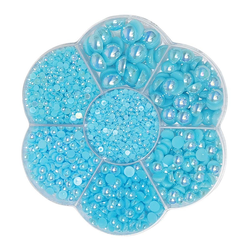 Chenkou Craft 3000PCS 1 Box Blue Round Flatback Half Pearls Bead Loose Beads Gem (Blue Half Ball) Blue half ball - NewNest Australia