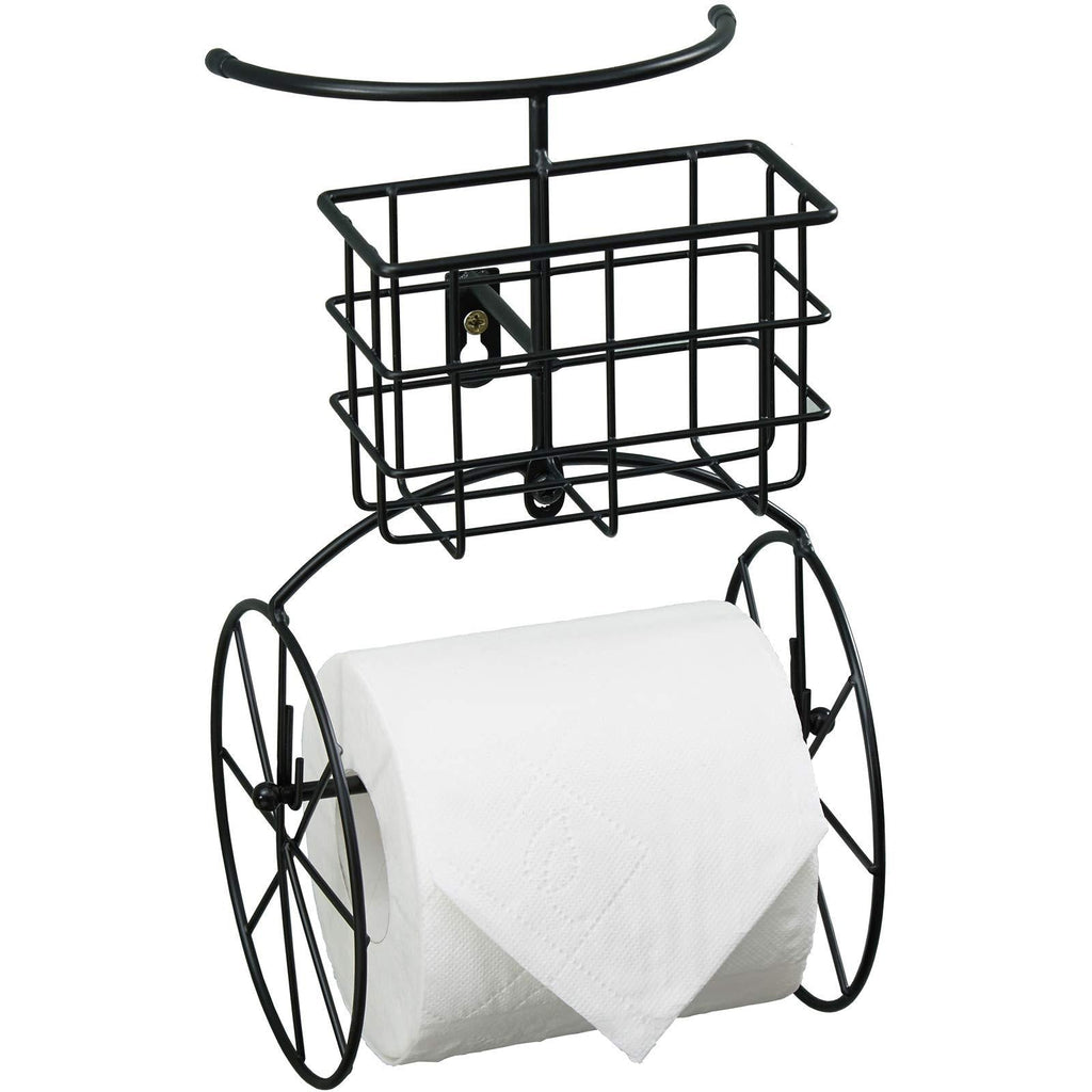 Jancin Bicycle Toilet Paper Holder with Shelf Bathroom Storage Wall Paper Towel Rack Paper roll Holders Mobile Phone Rack Black Metal - NewNest Australia