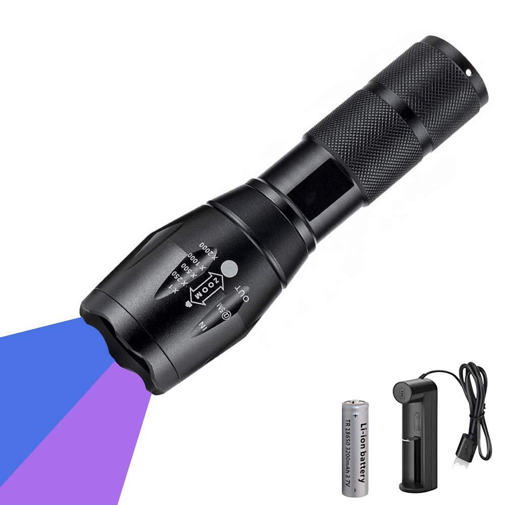 UV Flashlights Rechargeable, PROFORUS Ultraviolet Flashlight 365nm & 395nm Double UV Light Source Blacklight Flashlight Torch 2 in 1 Zoomable for Detect Pet Urine Stains Scorpions Art Photography - NewNest Australia