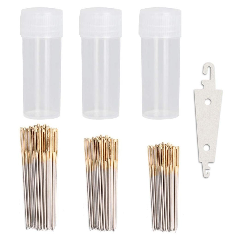 90pcs Cross Stitch Needles +1 Stainless Steel Needle Threader,Golden Color Large Eyes Cross Stitch DIY Embroidery Hand Needles Sewing Needles in Transparent Box Size 22# 24# 26# 22#+24#+26# - NewNest Australia
