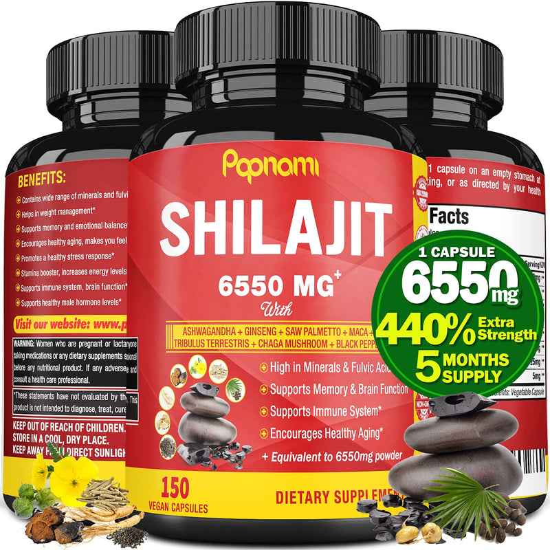 Shilajit Extract Capsules equivalent to 6550mg & Ashwagandha, Ginseng, Saw Palmetto, Maca, Tribulus, Chaga, Pepper, 5 Months Supply | Trace Minerals Fulvic Acid| Immune Support, Brain Boost Supplement - NewNest Australia