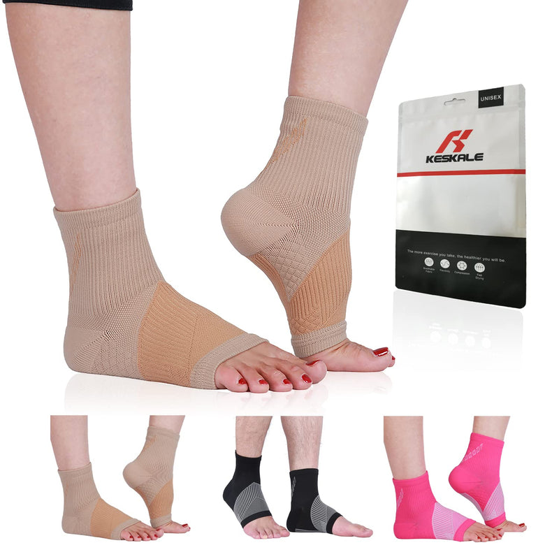 Ankle Compression Sleeve (3 pairs) for Women Men, Ankle Brace Open Toe Foot Compression Socks with Arch Support, Plantar Fasciitis Achilles Tendonitis Swelling Sprained Ankle Pain Relief, Beige x 3pairs, Medium - NewNest Australia