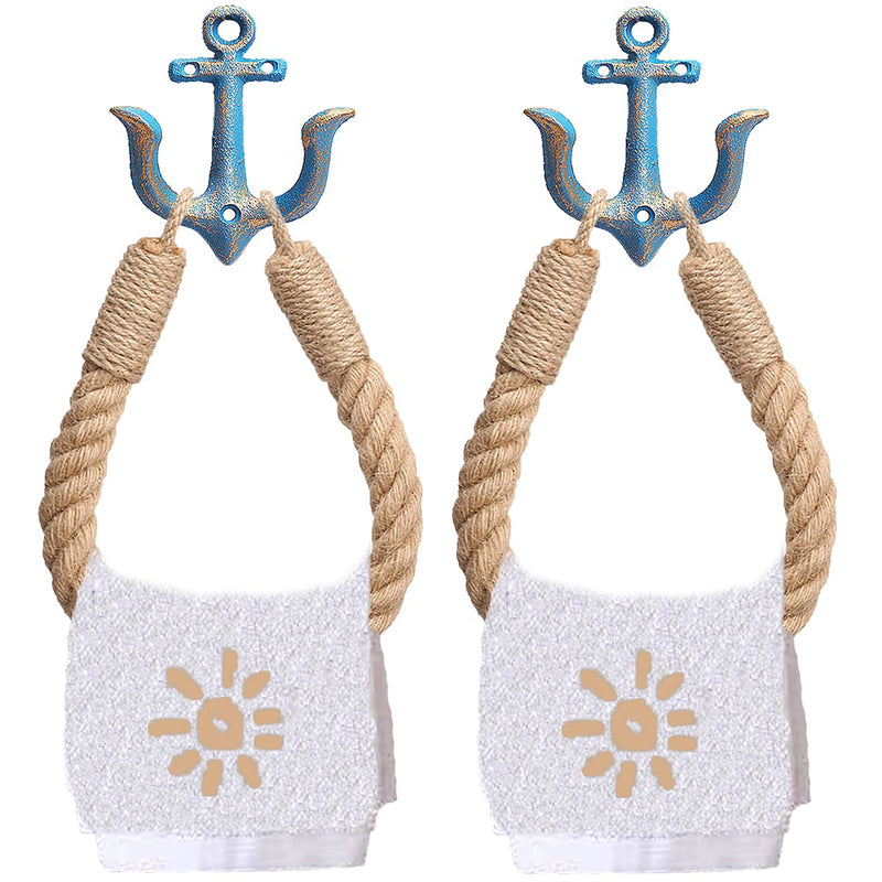 Amerla 2 Pcs Nautical Rope Toilet Paper Holder Wall-Mounted Towel Ring Nautical Toilet Paper Holder with Metal Hooks Coastal Towel Rack Natural Antique Rope （Blue+Blue） Blue+blue - NewNest Australia