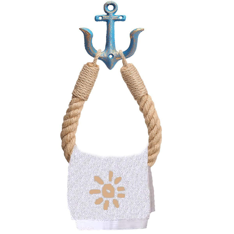 Amerla Nautical Anchor Toilet Paper Holder Rustic Industrial Wall-Mounted Towel Ring with Metal Hook for Bathroom Decor (Blue) Blue - NewNest Australia