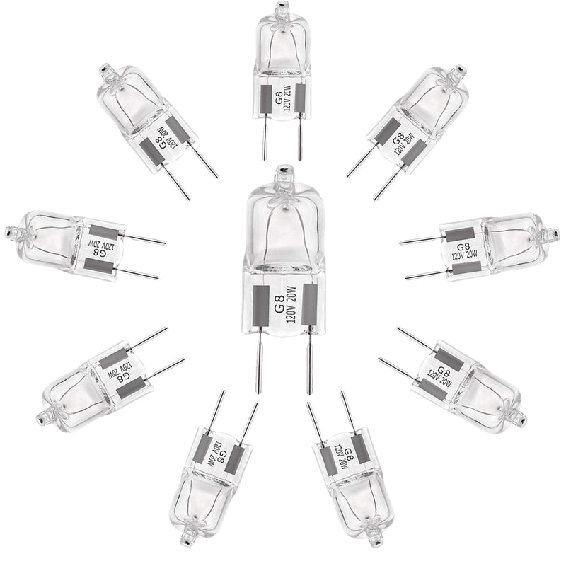 G8 Halogen Light Bulbs 20W 120V Xenon Under Cabinet Lighting Replacements G8 Base 2Pin T4 JCD Type (10Pack) 20.0 Watts - NewNest Australia