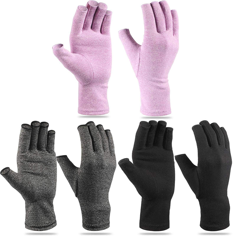 3 Pairs Compression Craft Arthritis Hands Gloves Fingerless Pressure Joint Relief for Quilting Sewing Typing Household Duties Black, Gray, Purple S - NewNest Australia