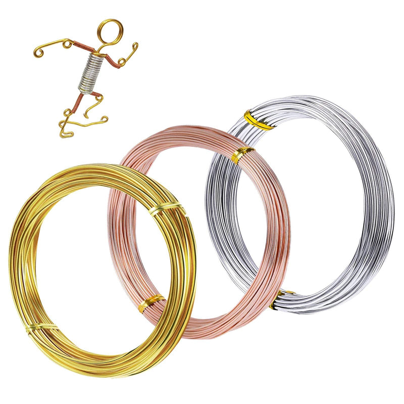 Cinvo 3 Rolls Craft Wire Jewelry Beading Wire Flexible Aluminum Wire Tarnish Resistant for DIY Jewelry Craft Making (12 Gauge/2mm Thick, Silver, Gold and Rose Gold) 2mm round wire - NewNest Australia