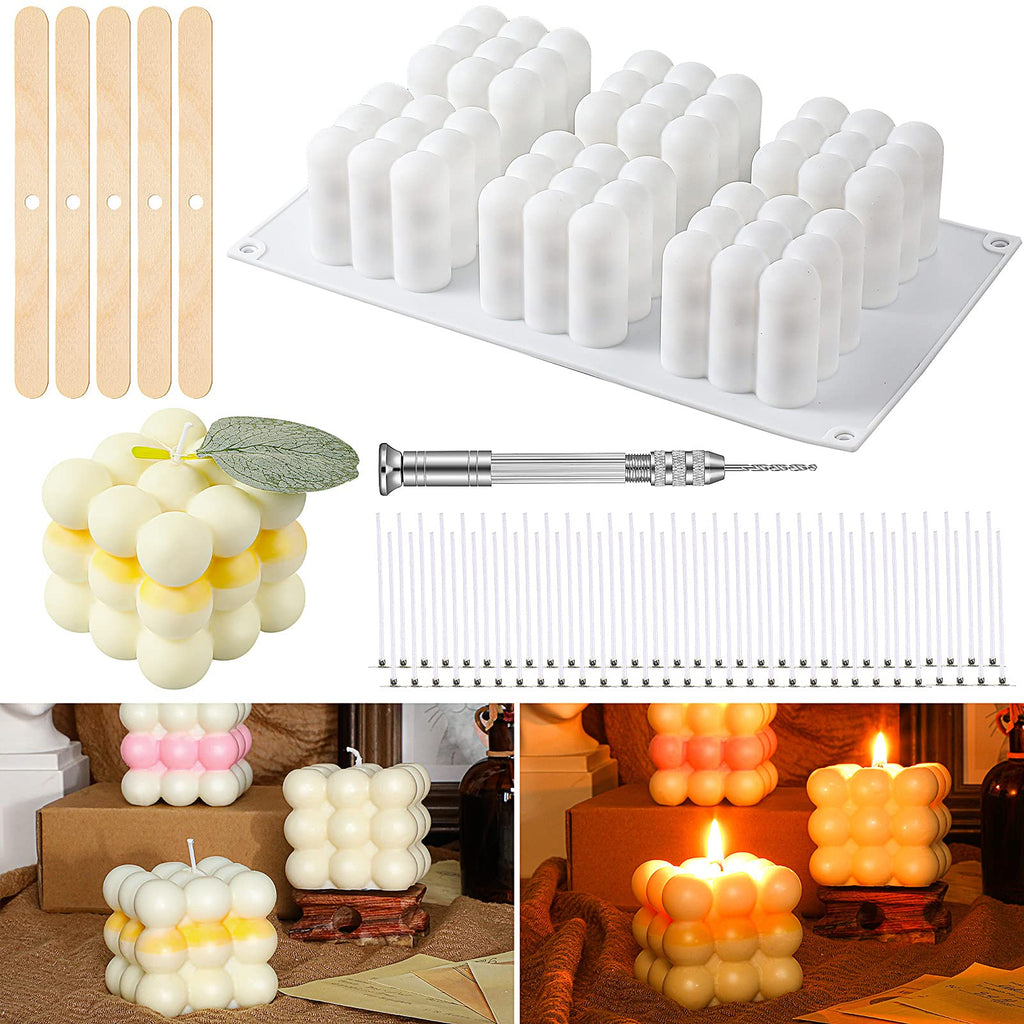 3D Silicone Soy Candle Mold,Bubble Candle Mold Handmade Cube Mold Kit with 50 Candle Wicks Supporting Sticks Candle Hand Twist Drill Overlapping Ball for Candle Chocolate Candy Cupcake Soap (6-Cavity) - NewNest Australia