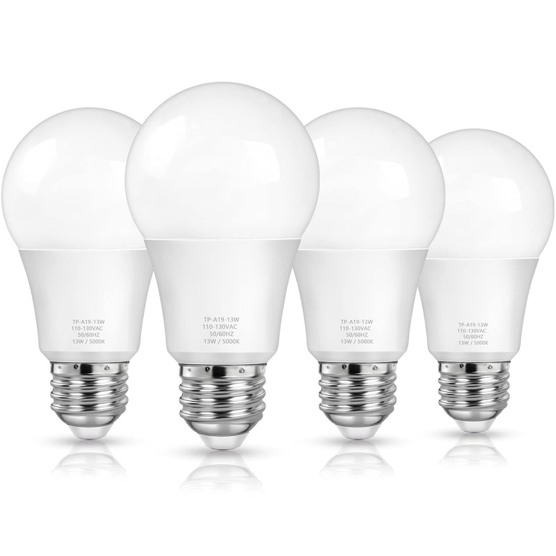 A19 LED Light Bulbs, 100 Watt Equivalent LED Bulbs, Daylight 5000K, 1500 Lumens, E26 Standard Base, Non-Dimmable, 13W Bright White LED Bulbs for Bedroom Living Room Home Office, 4-Pack - NewNest Australia