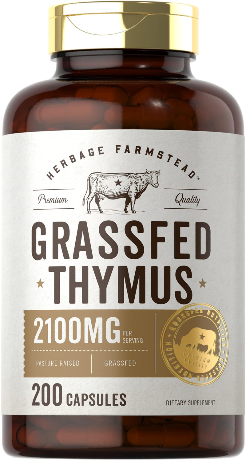 Grass Fed Beef Thymus 2100mg | 200 Capsules | Desiccated Pasture Raised Bovine Supplement | Non-GMO, Gluten Free | by Herbage Farmstead - NewNest Australia