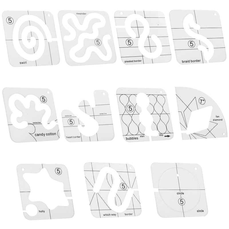 11 PCS Free-Motion Quilting Template Set Domestic Sewing Machine Transparent Templates Ruler Series 5 for DIY Machine Quilting Ruler - Acrylic - NewNest Australia