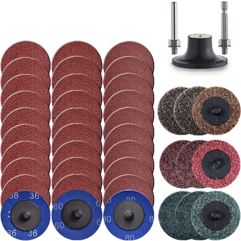Tshya Quick Change Disc, 40 Pack 2 inch Sanding Discs, with 1/4" Roll Lock Disc Pad Holder for Die Grinder, A/O 36/60/80 Grit, Nonwoven CRS MED Fine, for Surface Preparation/Conditioning(Mix Nylon) Mix Non woven - NewNest Australia