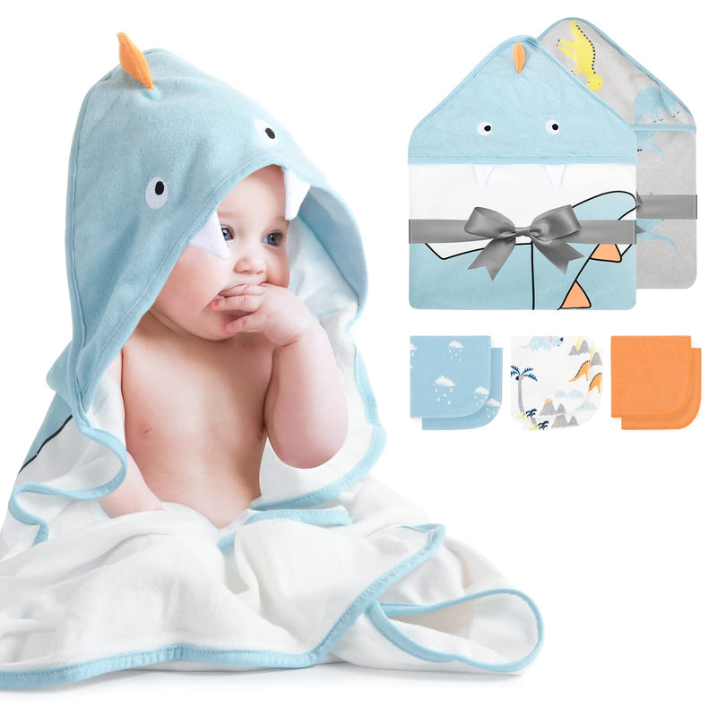 Baby Hooded Towel, Momcozy 8-Piece Baby Bath Towel for Boys or Girls, Baby Towel and Washcloth Set with Cute Design, Baby Shower Towel Gift for Newborns, Infants and Toddlers (Blue) Blue - NewNest Australia