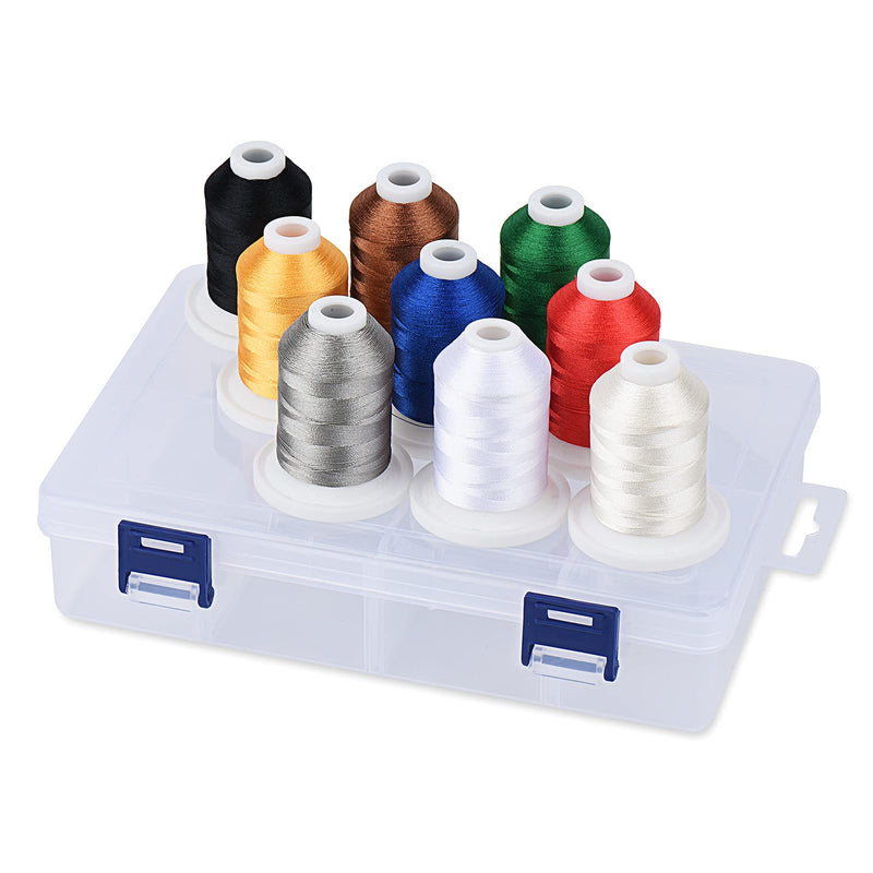 Simthread Embroidery Thread with Storage Box - 12 Options - 800 Yards/Spools, 9 Regular Colors for Embroidery and Sewing Machine Basic Colors - NewNest Australia