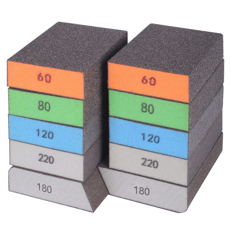 BOSHCRAFT 10 Pack Sanding Sponge, Washable and Reusable Sanding Block for Wood Drywall Metal Glasses Coarse/Medium/Fine/Superfine in 60/80/120/220 Grit Sandpaper Block Sand Paper Brick (3.9'' × 2.8'') - NewNest Australia