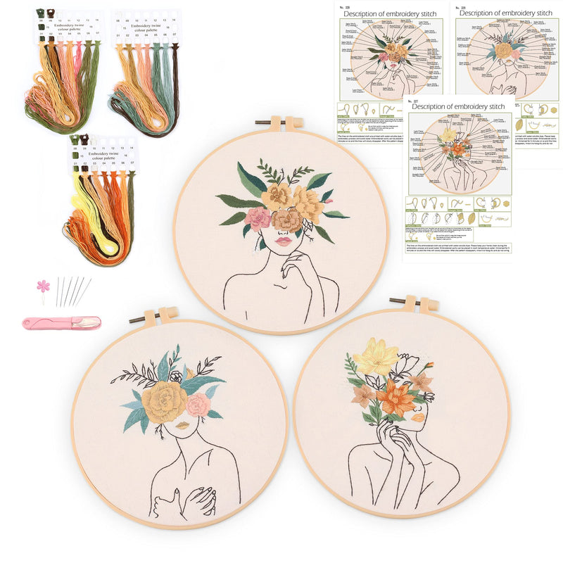 Harimau 3 in Beginner Embroidery Kit,Floral Plant Pattern,Cross Stitch Kits , Including Stamped Embroidery Cloth with 3 Embroidery Hoops, Color Threads and Embroidery Kits beige - NewNest Australia