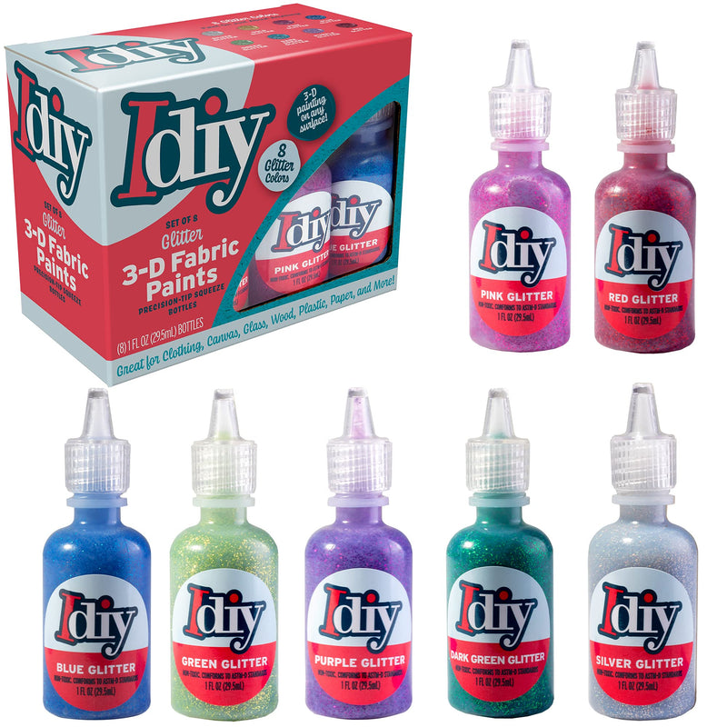 DIY Fabric Paints, Set of 8 GLITTER Colors, (1oz bottles) Ultra Bright 3D Fabric Paint, Non-Toxic Water-Based and Permanent - Great Craft, Gift, Project - Decorate on Any Surface! - NewNest Australia