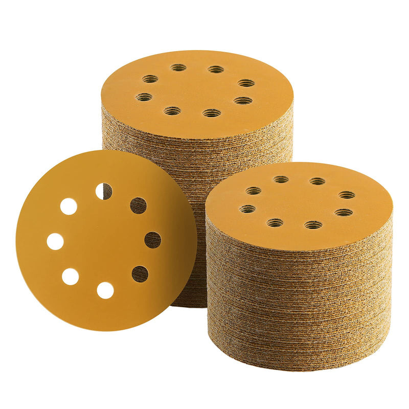 Keeimp 100 Pcs 5 Inch Sanding Discs Hook and Loop, 8 Hole Gold Premium 400 Grit Dustless Random Orbit Sandpaper for Woodworking or Automotive 400 Grit-100 Pcs - NewNest Australia