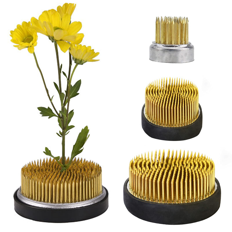Round Flower Arrangers, 3 Pieces Frog Flower Fixed Tools Japanese Flower Holder Floral Arrangement Pin Holder for Flower Arrangement, Fixation and Decoration (Gold, 0.91 Inch, 1.02 Inch, 2.36 Inch) Gold - NewNest Australia