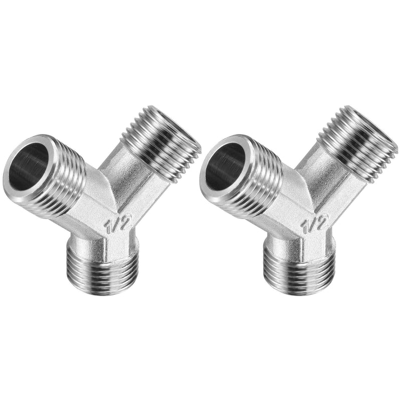 uxcell Pipe Fitting G1/2 Male Thread Y Shape 3 Way Wye Hose Connector Adapter, Nickel-Plated Copper 2pcs - NewNest Australia
