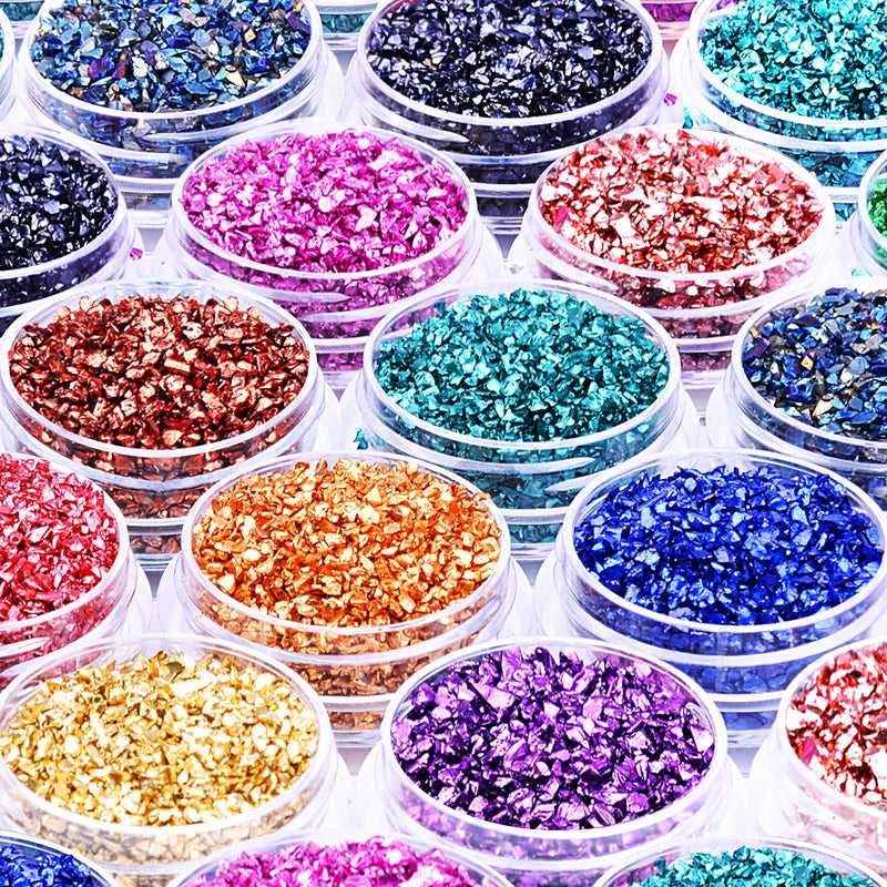 12 Box Crushed Glass Craft Glitter Fine for Resin Art, Small Broken Glass Pieces Irregular Metallic Crystal Chips Chunky Flakes Sequins for Nail Arts DIY Vase Filler Epoxy Jewelry Making Decoration A#GLITTER - NewNest Australia