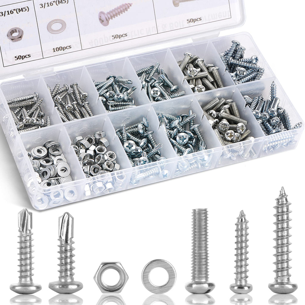 Accessbuy Self Tapping Screws #10#8,Self Drilling Screws #10#8,Screws and Washers, M4 M5,Wood,Metal,Drywall Screws Assortment Kit,All Phillips Head (400PCS) - NewNest Australia