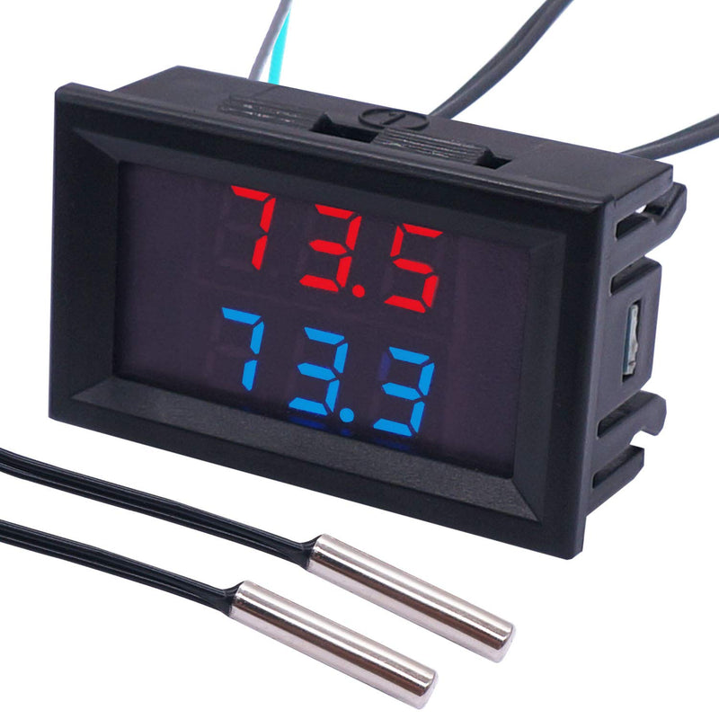 weideer Dual Display Thermometer Fahrenheit to Centigrade Adjustable DC 4-28V -67~+248℉/-55～+120℃ with Dual LED 2 Waterproof NTC Probes High Accuracy Temperature Gauge Sensor K-017 - NewNest Australia
