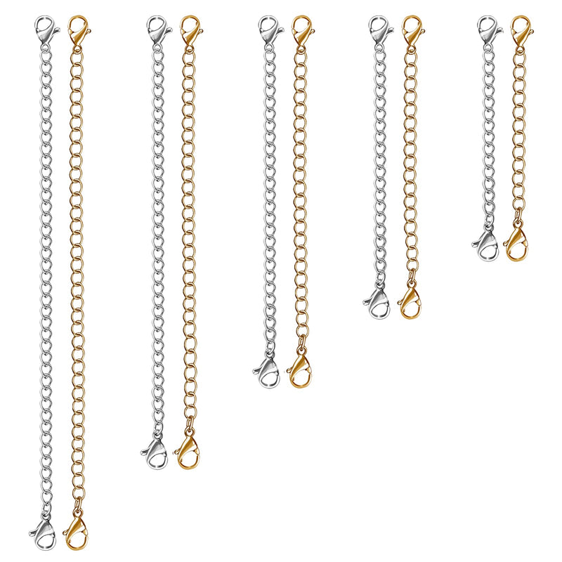 Necklace Extender, 10 PCS Chain Extenders for Necklaces, Premium Stainless Steel Jewelry Bracelet Anklet Necklace Extenders (5 Gold, 5 Silver), Length: 2" 3" 4" 5" 6", by UUBAAR Gold & Sliver - NewNest Australia