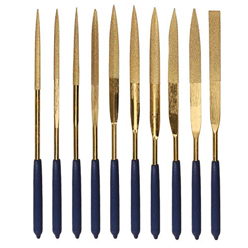 Yakamoz 10Pcs Titanium Coated Small Diamond Needle File Set 4x160mm Mini Round Triangular Square Flat Shape Metal Riffler Files Jewelers File Precision Hand Tools for Glass Wood Stone Jewelry - NewNest Australia