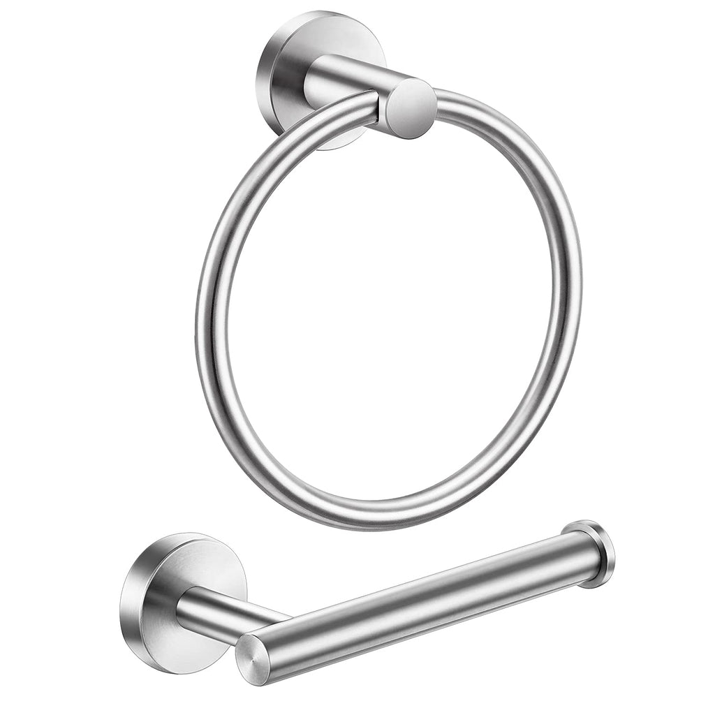 Pynsseu Brushed Nickel Toilet Paper Holder and Hand Towel Ring, 2 Pieces Bathroom Accessories SUS 304 Stainless Steel Wall Mount Hardware Set - NewNest Australia