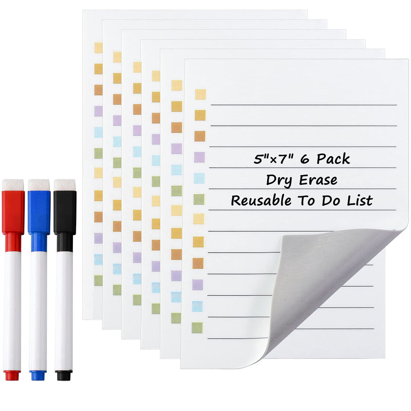Mornajina 6Pcs Dry Erase to Do List 5x7 inch, Whiteboard Stickers for Wall with 3 Markers, Reusable Lined Stickies Planner to Do List, Suitable for Wall, Fridge, Mirror, Desk, Glass - NewNest Australia