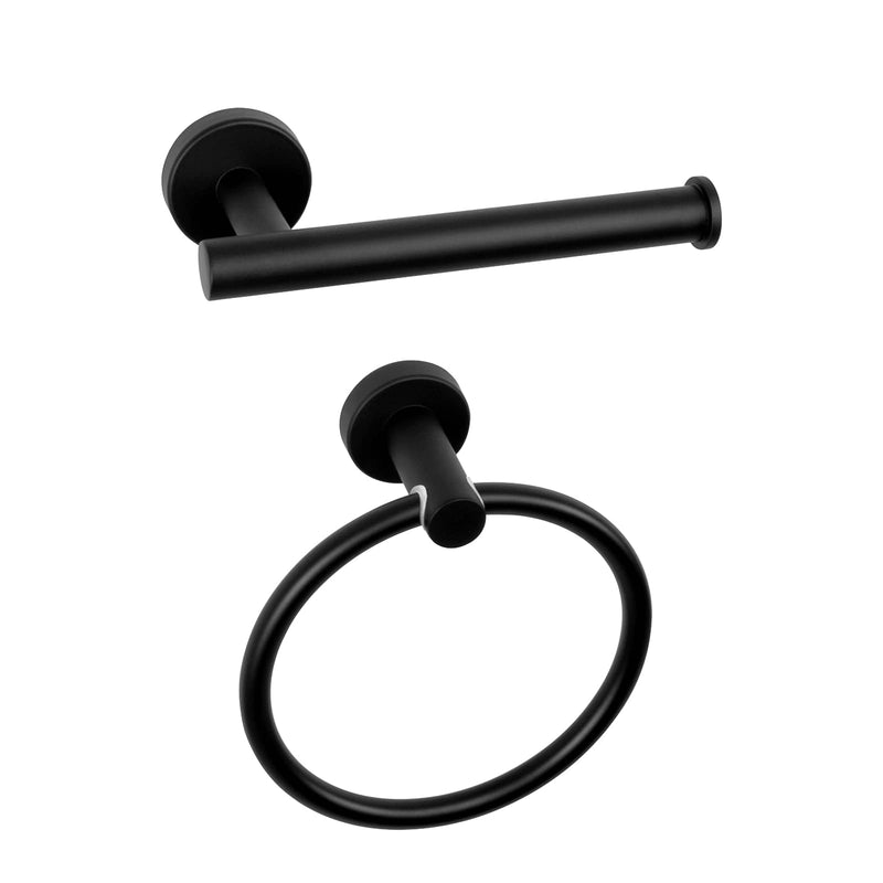 NearMoon 2 Pieces Bathroom Hardware Accessories, Towel Ring and Toilet Paper Holder- Stainless Steel Bathroom Towel Hanger and Hand Towel Holder, Wall Mounted (Matte Black) Matte Black - NewNest Australia