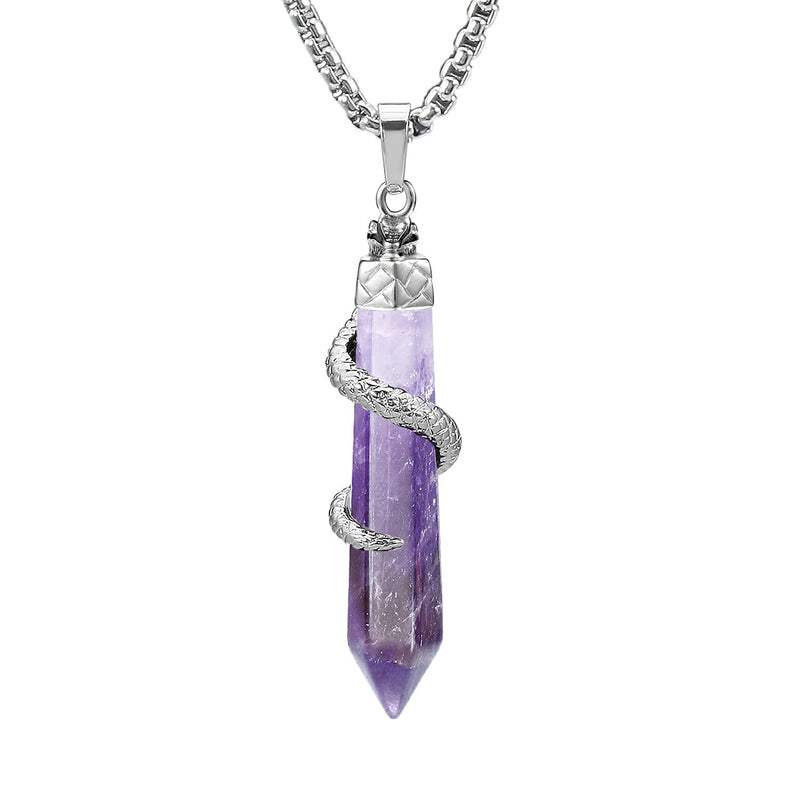BEADNOVA Healing Crystal Necklace for Women Men Energy Healing Crystal Pendant Gemstones Jewelry Pendulum Crystal Divination (Hexagonal, 18 Inches Stainless Steel Chain) Amethyst - NewNest Australia
