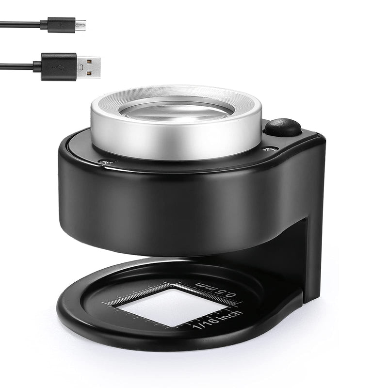 30X Coin Magnifier, USB Rechargeable 6 Lights Portable Metal Eye Loupe Sewing Magnifying Glass for Textile Optical Jewelry Tool Coins Currency Stamps (Black) - NewNest Australia