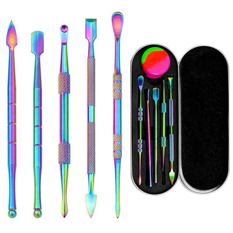 6 Pieces Wax Carving Tool Set, Double-Ended Carving Tool Stainless Steel Wax Sculpting Tools with 5ml Silicone Container Jar and Portable Metal Case for Wax Oil Clay Pottery, Rainbow Color - NewNest Australia