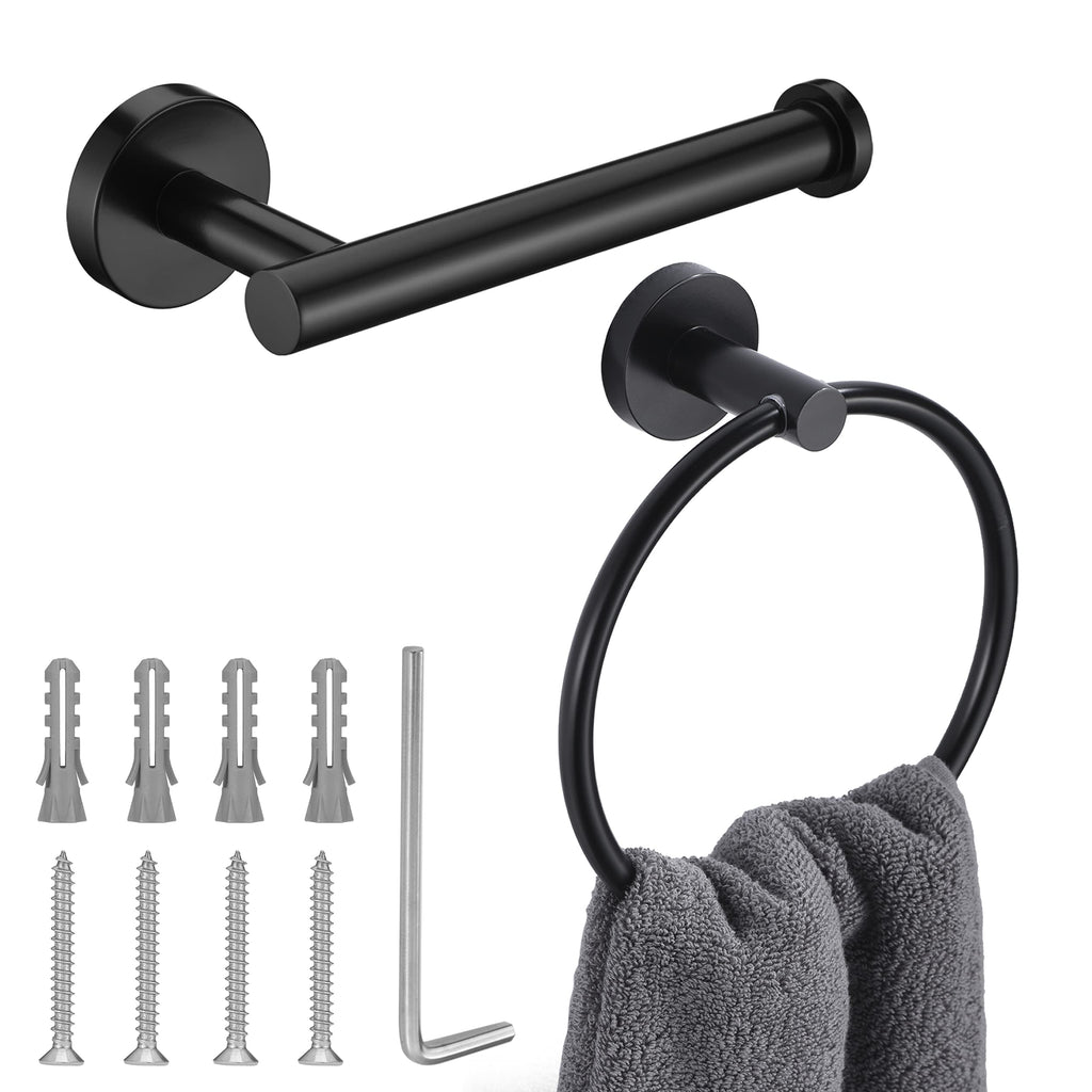 Matte Black Toilet Paper Holder and Hand Towel Ring Set 2 Pieces Bathroom Hardware Accessories Set SUS304 Stainless Steel Heavy Duty Wall Mounted Bathroom Holder Matte Black - NewNest Australia