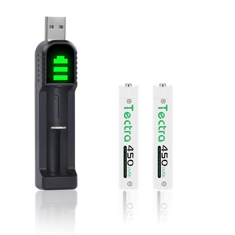 2X AAAA Batteries, Tectra Rechargeable Ni-MH AAAA Batteries + LED USB Charger for Surface Pen, Active Stylus, LED Candle, Flashlight, Portable CD, MP3 Players, Digital Camera and More 2 battery + 1 charger - NewNest Australia