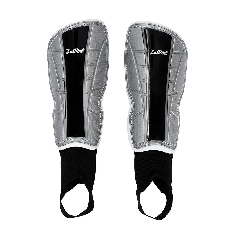 Luwint Kids Soccer Shin Guards with Ankle Protection, Comfortable Child Calf Pads Protective Gear Soccer Equipment for 8-12 Yrs Silver+Black Small - NewNest Australia