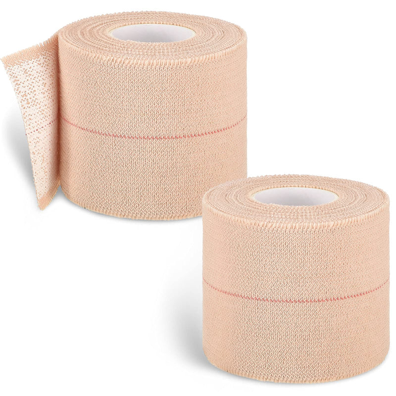 2 Rolls Adhesive Elastic Tape Bandage Tape Wrap Flexible Stretch Bandages for Sports Ankle, Knee and Wrist Sprains (Beige,2 Inch Wide) Beige 15 Foot (Pack of 2) - NewNest Australia