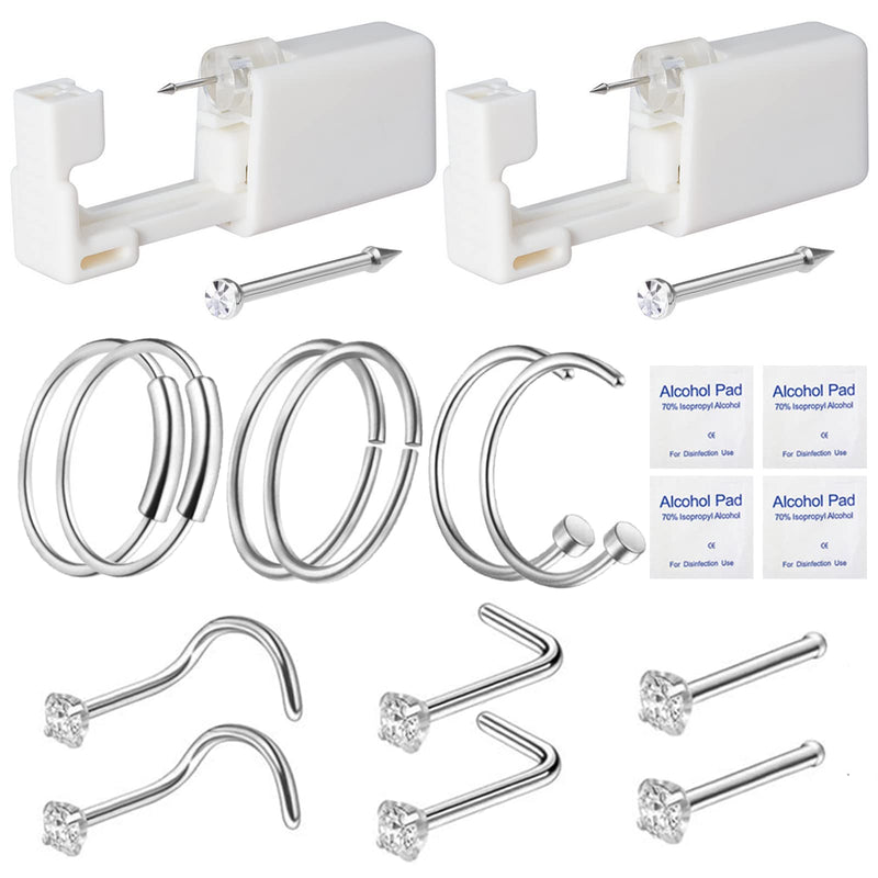 Nose Piercing Kit - Rayyl Disposable Safety Nose Piercing Gun Built-in Nose Stud with 12pcs Nose Stud Ring Nose Piercing Kit for Piercing Supplies Piercing Kit 18 Piece Set - NewNest Australia