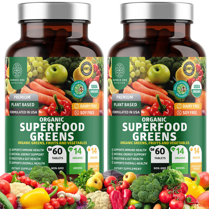 2-Pack N1N Premium Organic Green Superfood, Fruits & Veggies [28 Powerful Ingredients] Natural Supplement with Alfalfa, Beet Root & Tart Cherry for Energy, Immunity, Digestion, Made in USA, 120 Ct - NewNest Australia